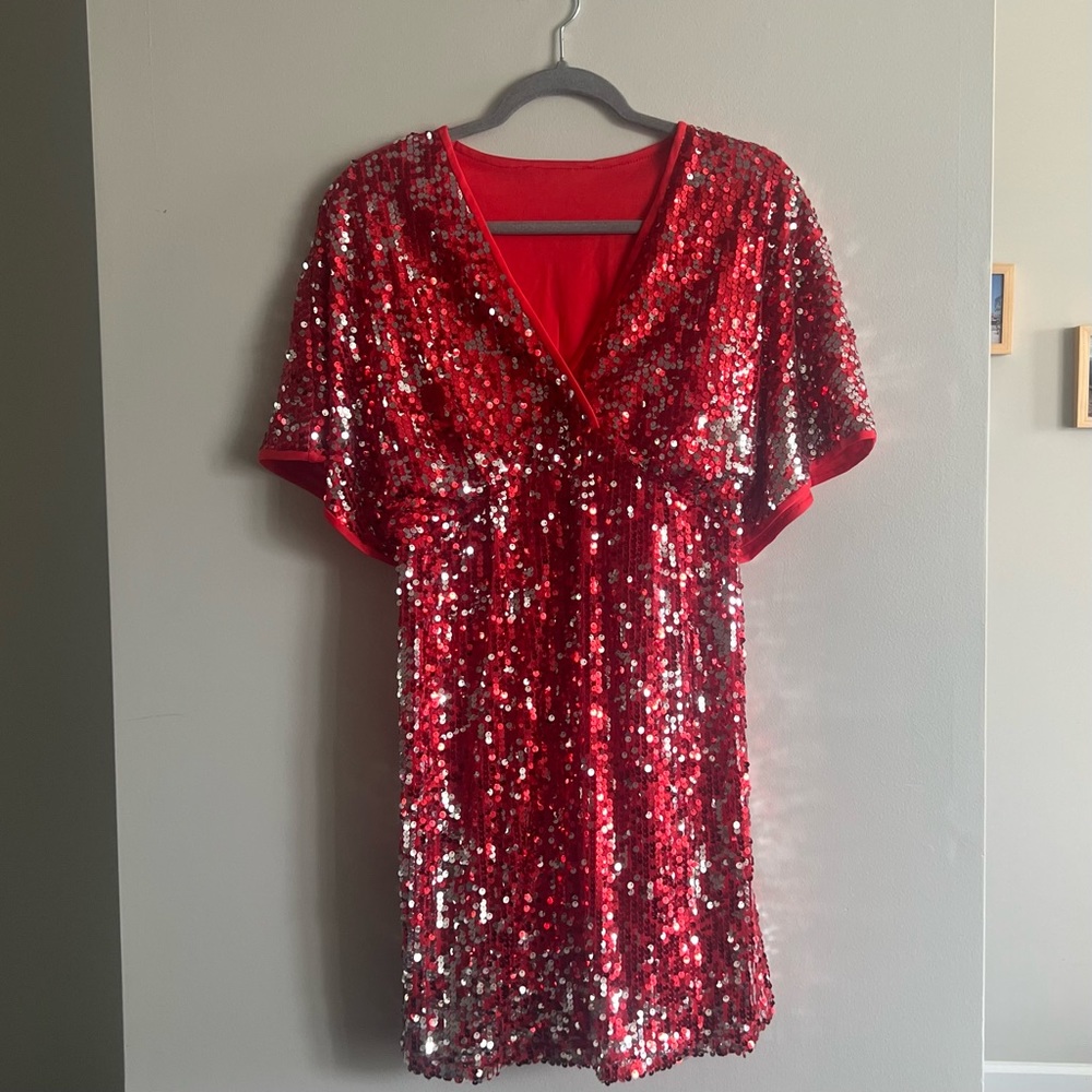 Red & Silver Sequin Dress